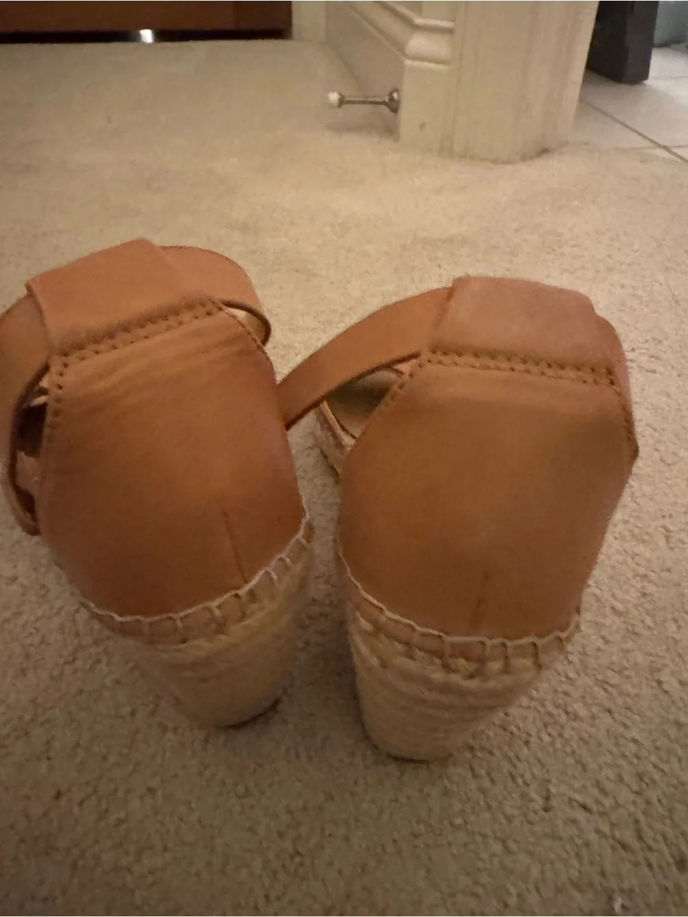 Clarks Tan Leather Espadrille Wedge Sandals with Ankle Buckle